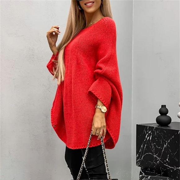 Aspen Batwing Knit Sweater - Red - Picture 4 of 6